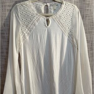 White gauzy blouse, embroidered shirt, boho style top